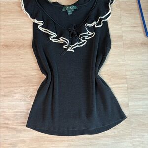 Ralph Lauren Black Top with White Ruffles